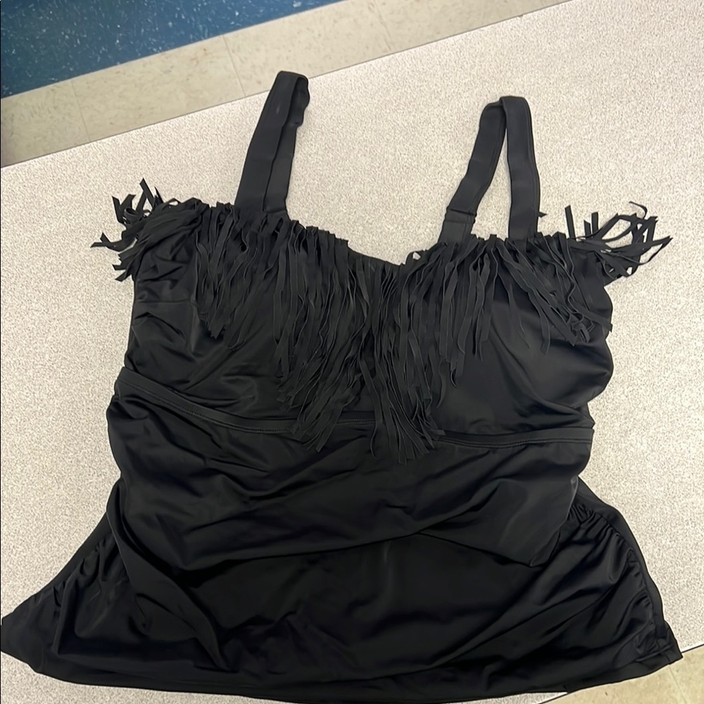 Black fringe tankini top